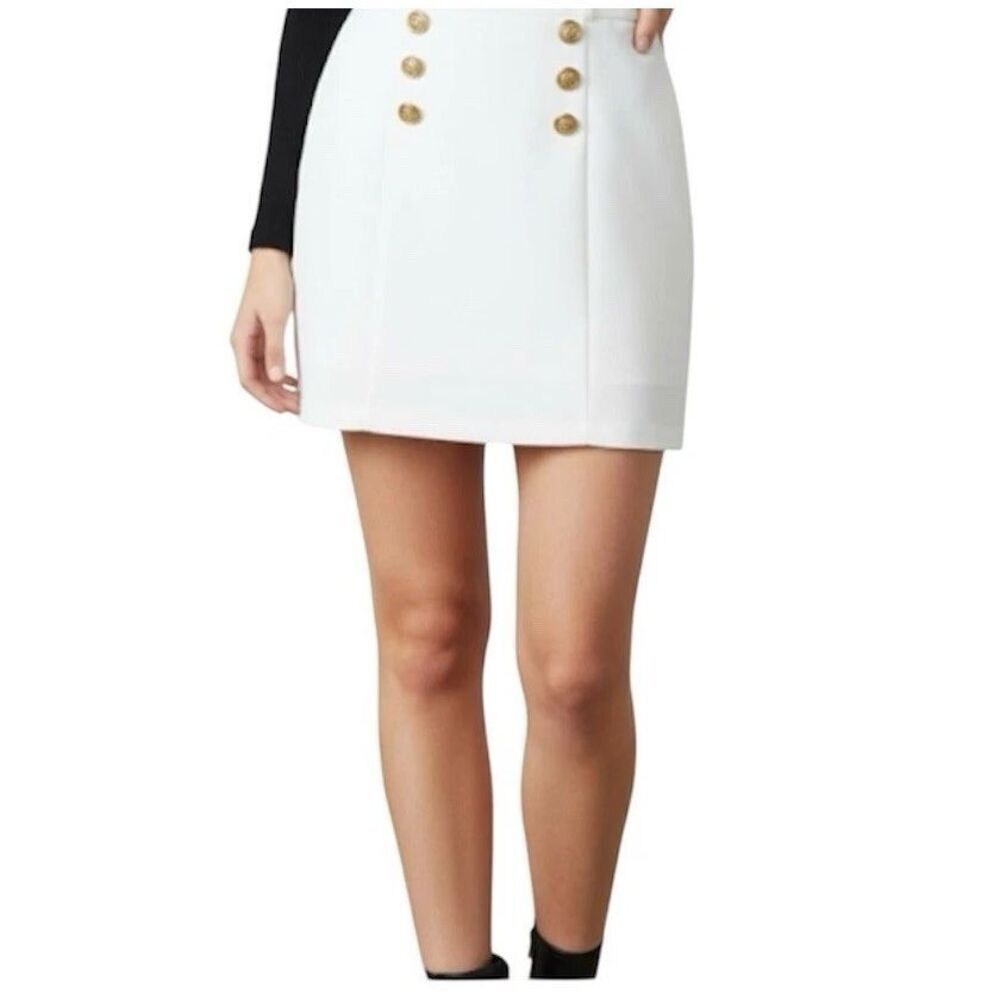 Nookie Gold Button White Mini Skirt Size L High Waisted Preppy Old Money